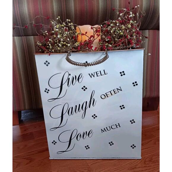 Metal Gift Bag Candle Holder Christmas Decor Live Laugh Love Holiday 16"H - Picture 1 of 16